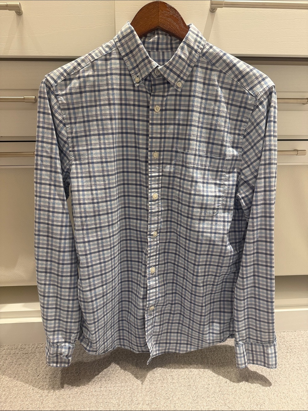 Vineyard Vines Light Blue and White Plaid Button-Down Shirt